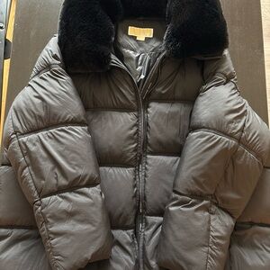 Michael Kors Puffer Coat Fur Collar Black Insulated Down